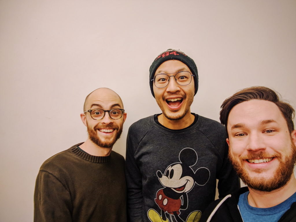 Evan Forde Barden, Woody Fu, and Patrick Cartelli taking a selfie