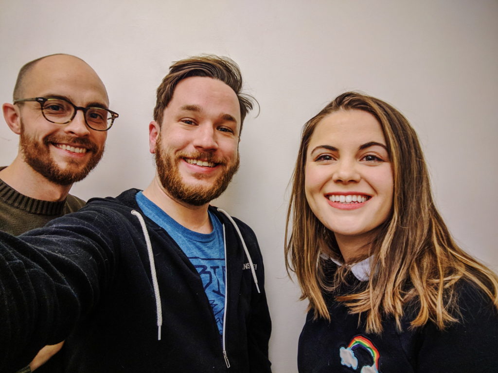 Evan Barden, Pat Cartelli, and Bailey Swilley posing for a smiling selfie